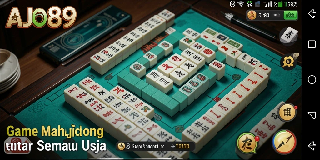 Tampilan gameplay seru AJO89 dengan level Mahjong yang menantang.