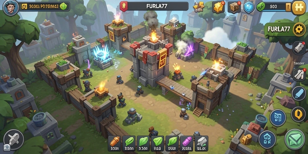 Screenshot permainan Tower Defense FURLA77 dengan tampilan aksi yang mendebarkan.