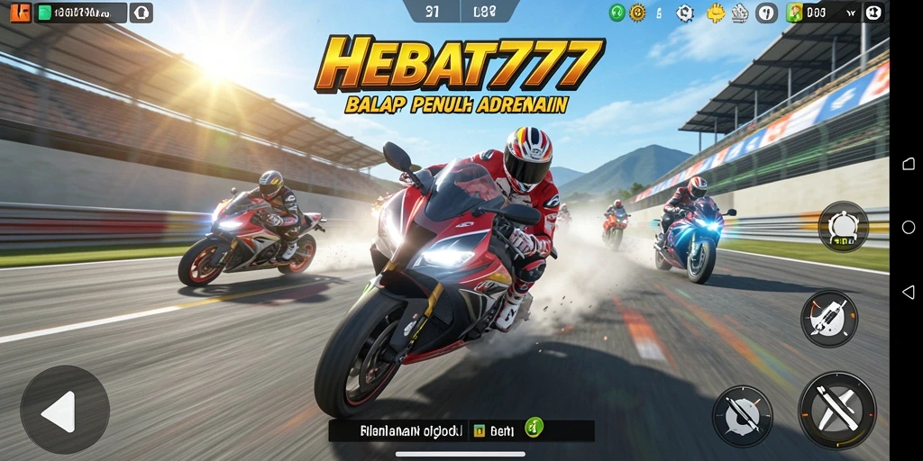 Gameplay seru HEBAT777 dengan balapan motor yang mendebarkan.