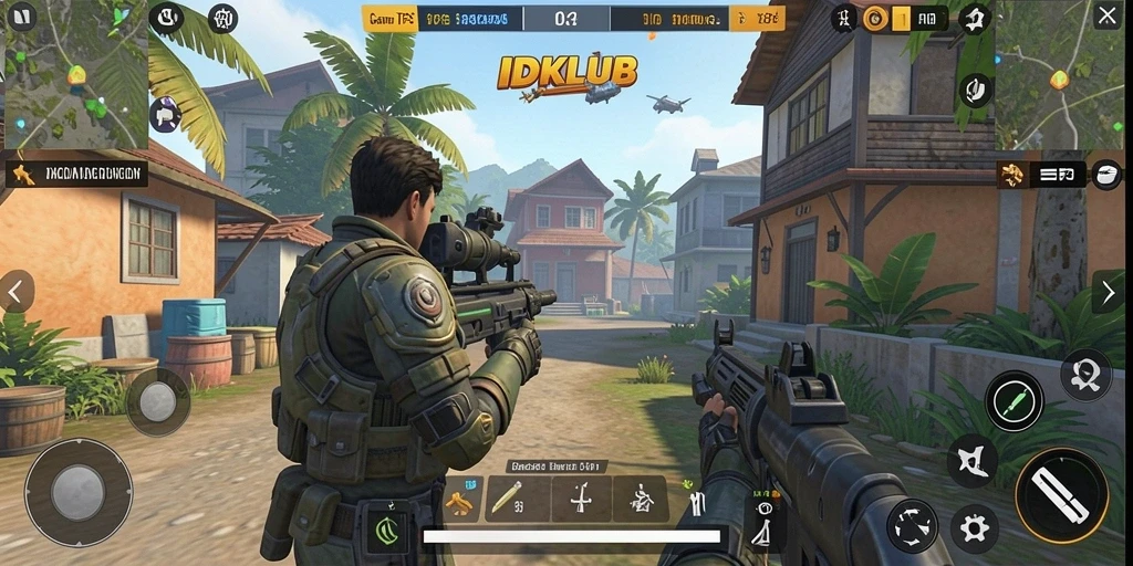 Tangkapan layar utama IDKLUB dengan aksi gameplay seru TPS.