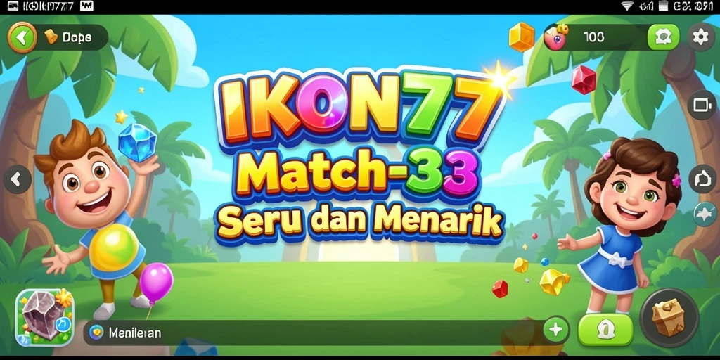 Tampilan gameplay IKON777 dengan kombinasi simbol Match-3 yang menarik.