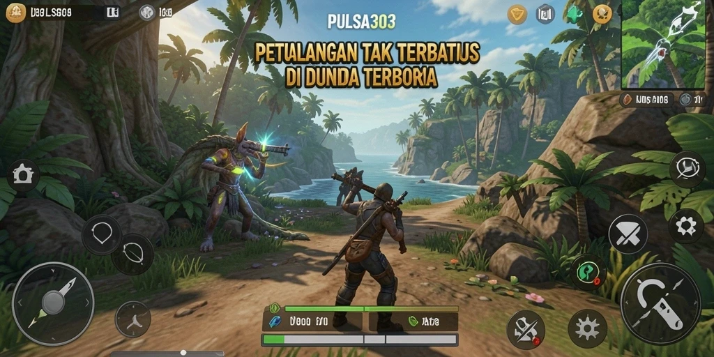 Screenshot gameplay PULSA303 menampilkan petualangan di dunia terbuka.