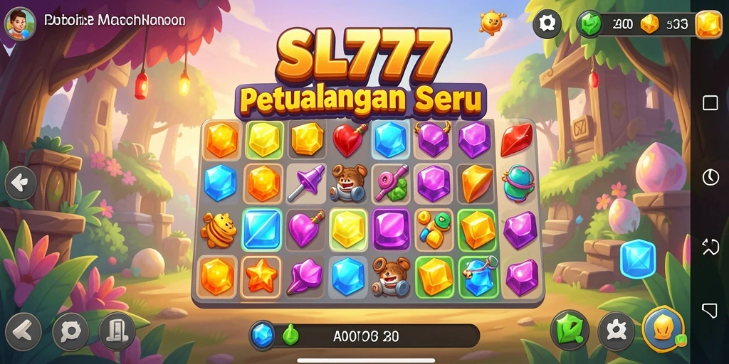 Tampilan gameplay SL777 yang seru dengan permata berwarna-warni.