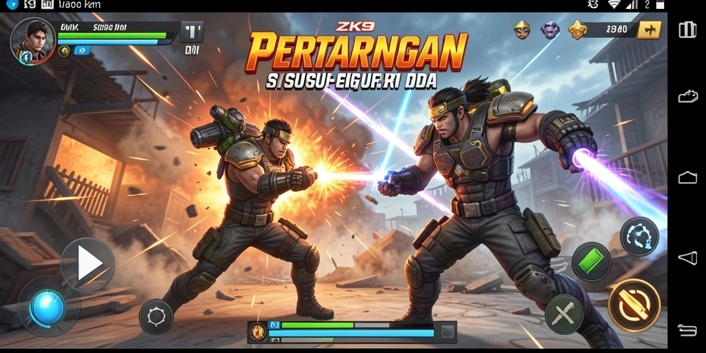 Screenshot gameplay ZK9 menunjukkan pertarungan yang mendebarkan dengan grafis menawan.